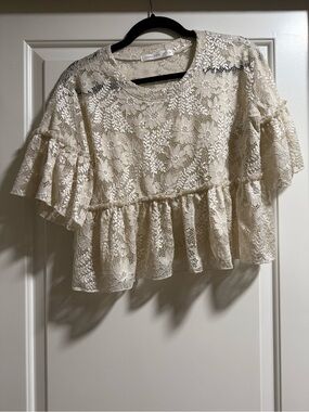 Altar'd State Cream Lace Peplum Ruffle Top